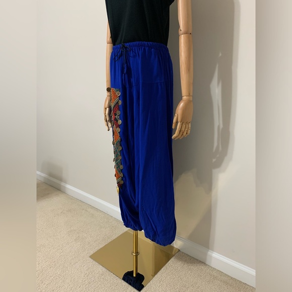 Royal Blue Triangles Hobo Embroidered Low Harem Baggy Pants - Picture 6 of 17